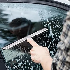 Simtive 10-Inch Shower Squeegee Set, Includes Shower Door Hook and Adhesive Hook, Squeegee for Shower Doors, Mirror and Window, Silver Silver 10-Inch - for car windows