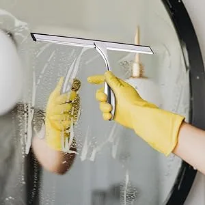 Simtive 10-Inch Shower Squeegee Set, Includes Shower Door Hook and Adhesive Hook, Squeegee for Shower Doors, Mirror and Window, Silver Silver 10-Inch - for mirrors