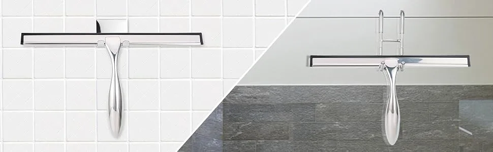 Simtive 10-Inch Shower Squeegee Set, Includes Shower Door Hook and Adhesive Hook, Squeegee for Shower Doors, Mirror and Window, Silver Silver 10-Inch - use ways