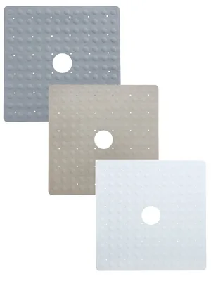 SlipX Solutions Microban-Infused Rubber Shower Mat, 21" x 21" | Anti-Slip Square Bath Mat w/ 140 Power Grip Suction Cups | Tan - white, tan, gray shower mat