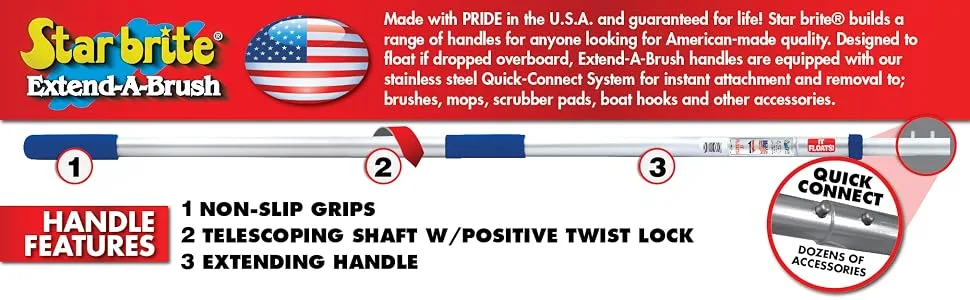 STAR BRITE Extend-A-Brush Scrubber Pad - Available In 3 Textures - Removable Ergonomic Grip Attaches to Extending Pole Via Star Brite's Adjustable Knuckle Fine White - Star brite, Extend-A-Brush, Brush Handle, Telescoping, Extending, Quick Connect, Twist Lock, Pole