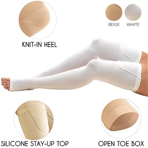 Truform Surgical Stockings, 18 mmHg Compression for Men and Women, Thigh High Length, Open Toe, White, X-Large White X-Large (1 Pair) Open Toe - asef