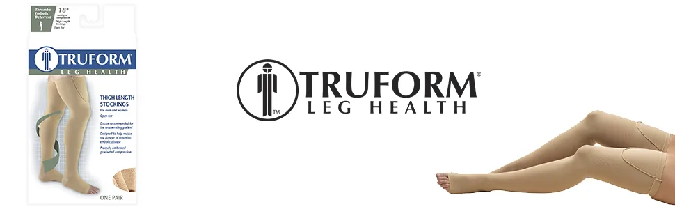 Truform Surgical Stockings, 18 mmHg Compression for Men and Women, Thigh High Length, Open Toe, White, X-Large White X-Large (1 Pair) Open Toe - Truform 0810