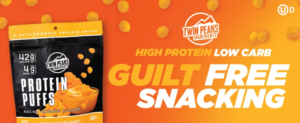 Twin Peaks Low Carb, Keto Friendly Protein Puffs, Nacho Cheese 2 Servings, 3 Pack (60g, 42g Protein, 4g Carbs) - Nacho Cheese