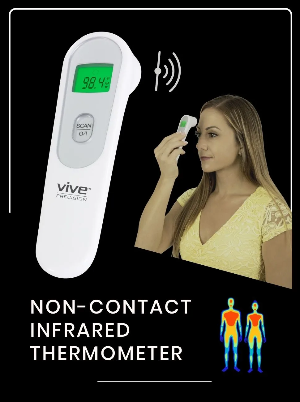 Vive Forehead Thermometer - Infrared Temperature Temporal No Touch Termometro for Adults and Kids - Touchless Digital Sensor - Non-Contact Temporal Artery Fever Indicator - Instant Read - Non Contact Thermometer - Infrared Forehead Indicator for Adults and Kids - Touchless Digital Sensor