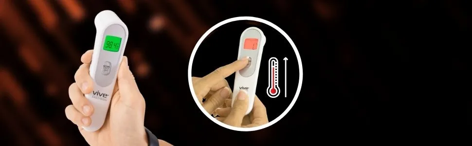 Vive Forehead Thermometer - Infrared Temperature Temporal No Touch Termometro for Adults and Kids - Touchless Digital Sensor - Non-Contact Temporal Artery Fever Indicator - Instant Read - Non Contact Thermometer - Infrared Forehead Indicator for Adults and Kids - Touchless Digital Sensor