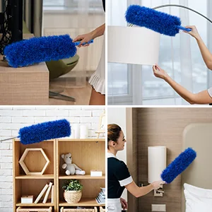 Microfiber Dusters w 2 Handle Sets, Durable 15100 Inchs Long Telescopic Rod, Washable, Feather Dusters for Cleaning Cobweb, Ceilings Fans (5 Pack) Blue - Bendable Duster Head