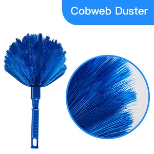 Microfiber Dusters w 2 Handle Sets, Durable 15100 Inchs Long Telescopic Rod, Washable, Feather Dusters for Cleaning Cobweb, Ceilings Fans (5 Pack) Blue - Spider web dust removal head