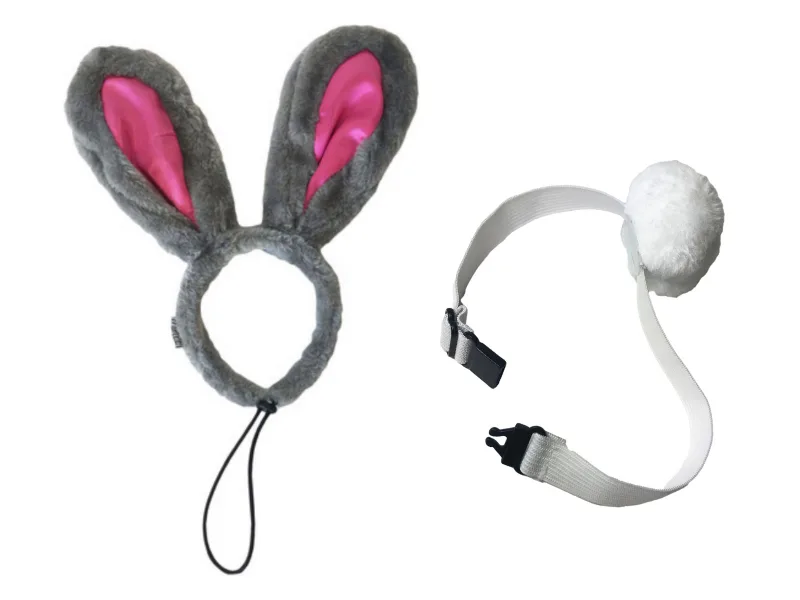 Midlee Easter Bunny Gray & Pink Rabbit Ears for Large Dogs Headband with Tail - gray bunny ears and tail