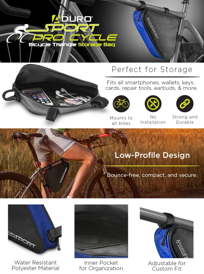 Aduro Sport Bicycle Bike Storage Bag Triangle Saddle Frame Pouch for Cycling Black - product information 4