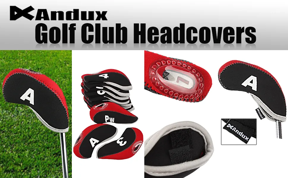 Andux Number Print Golf Iron Club Head Covers with Transparent Window 10pcs/Set Black/pink - product information 8