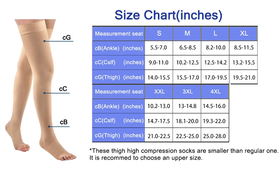 Thigh High 20-32 mmHg Compression Stocking Toeless Compression Socks for women & men circulation with Silicone Dot Band Beige Large (1 Pair) - thigh high compression socks
