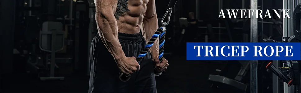 AWEFRANK Deluxe Tricep Rope Pull Down Cable, 27 & 36 Inch Rope Length, Easy to Grip & Non-Slip Cable Attachment for Gym Workout Exercise Blue&Black-27'' - trice