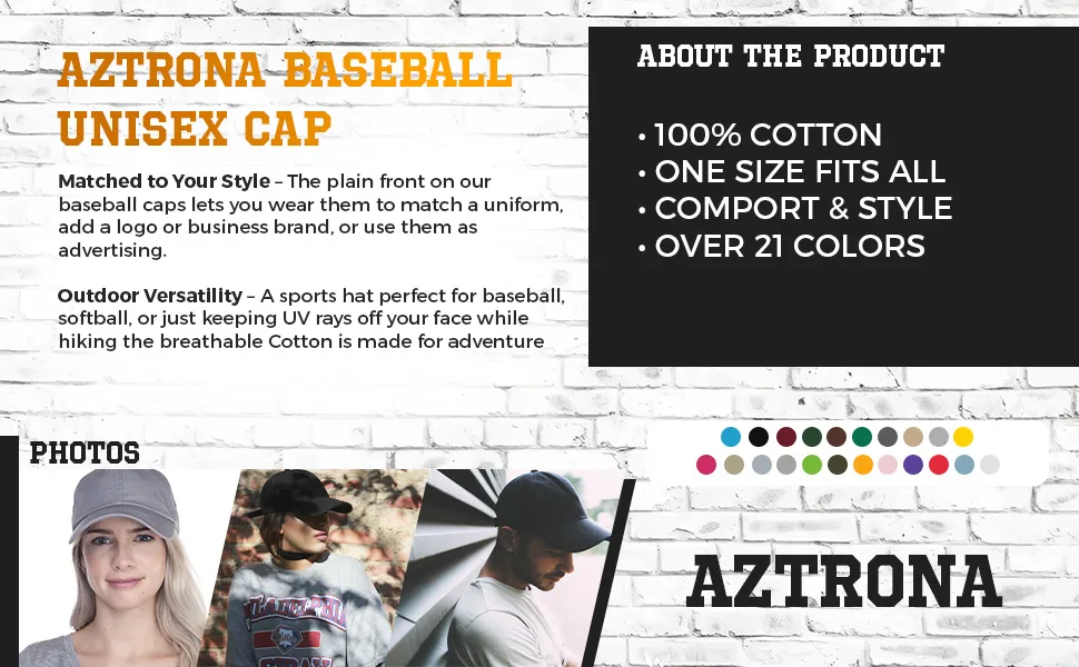 AZTRONA Baseball Cap for Men Women - Classic Dad Hat Black - adjustable one size black red grey unisex