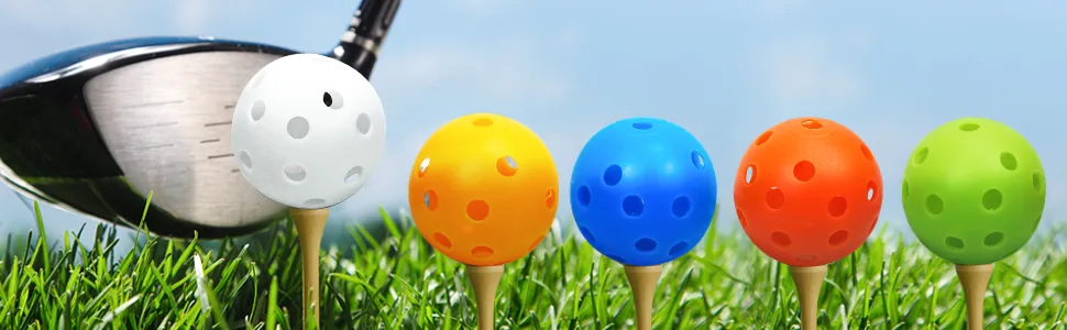 50 Pack Plastic Golf Balls Practice Limited Flight Golf Training Ball Hollow Swing Practice Indoor Golf Balls with Mesh Drawstring Bag for Backyard Driving Range or Outdoor Green - plastic golf balls