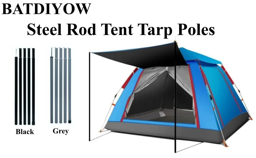BATDIYOW Adjustable Tent Poles Steel Rods for Tarp Canopy Camping Replacement Set of 2 (Black) - Tent Pole