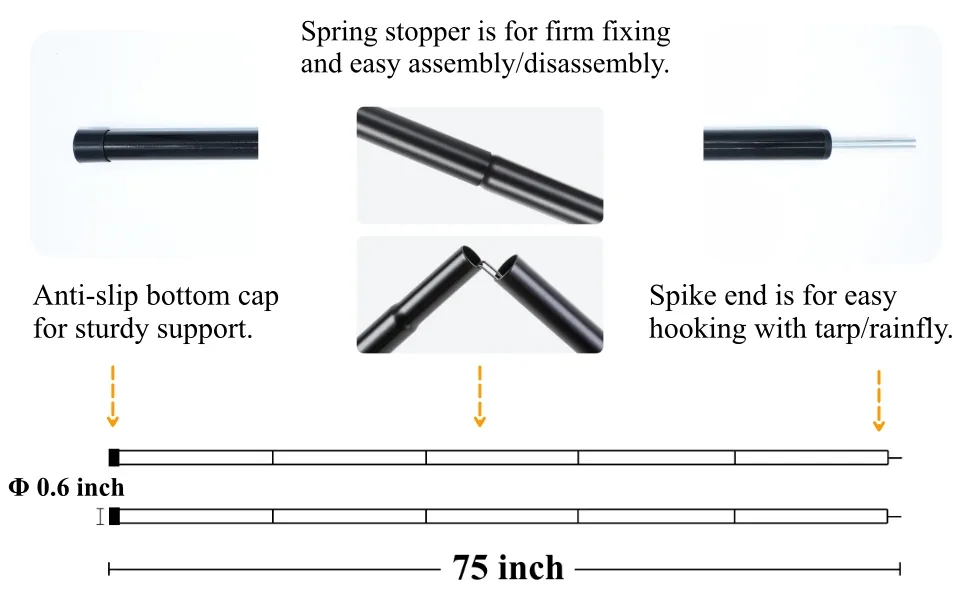 BATDIYOW Adjustable Tent Poles Steel Rods for Tarp Canopy Camping Replacement Set of 2 (Black) - Tent Pole