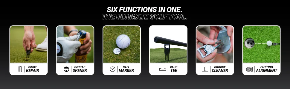 Blue Tees Golf - 6 in One Divot Repair Tool Black - Divot Tool 3