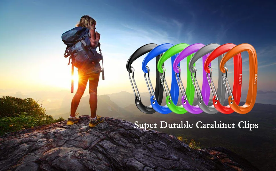 B-Mardi Lightweight Heavy Duty Locking Carabiner Clips-12kN (2697 lbs) caribiniers for Hammocks,Keychain & Utility Wiregate Black+Orange-4pcs - product information 1