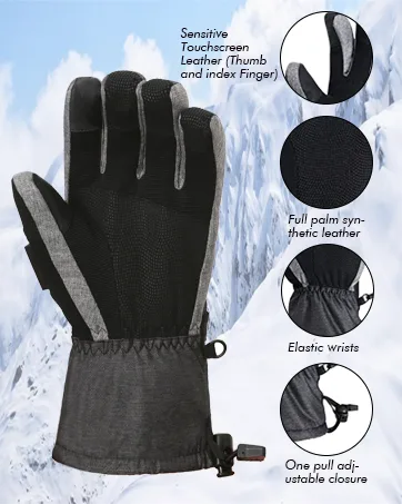 CAMYOD Waterproof Ski Snowboard Gloves with 3M Thinsulate,Zipper Pocket, Air Vent, Cold Weather Gloves for Men Medium Reflective Piping - men snow gloves