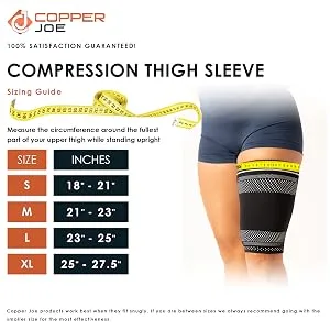 Copper Joe 2 Pack Thigh Compression Sleeves  Support for Quad, Groin, Hamstring, Arthritis, Running, Basketball and Baseball - Upper Leg Sleeves for Men and Women (X-Large) - thigh sleeve for men and women big and tall for running jumping pain in thigh
