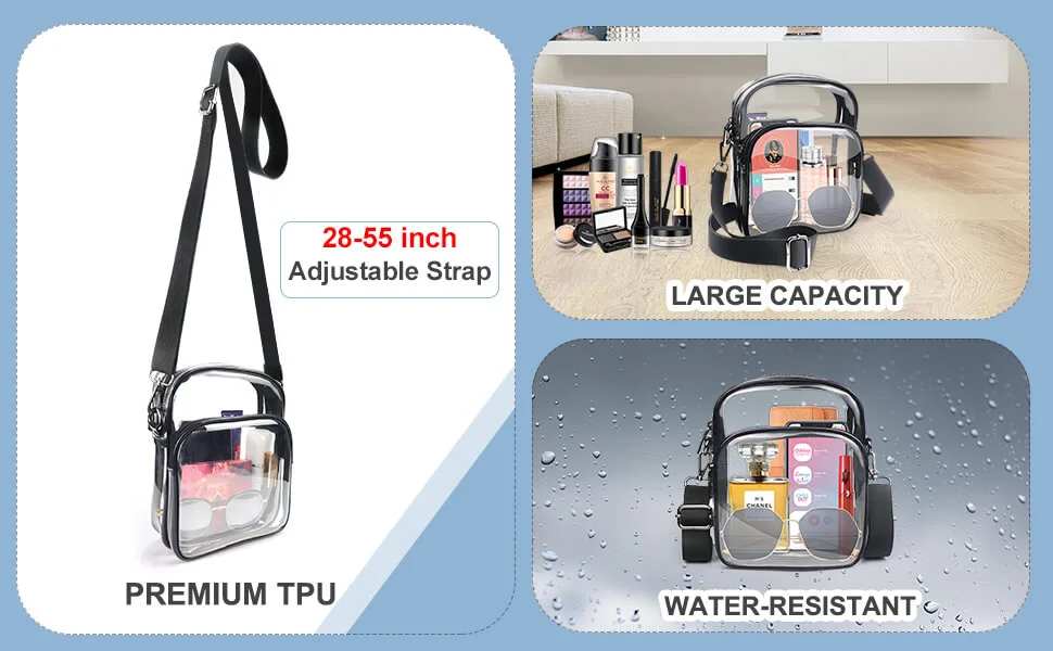 COROMAY Clear Purse TPU Clear Bag Stadium Approved Clear Crossbody Bag Clear Purse-silver - Clear Purse CP062