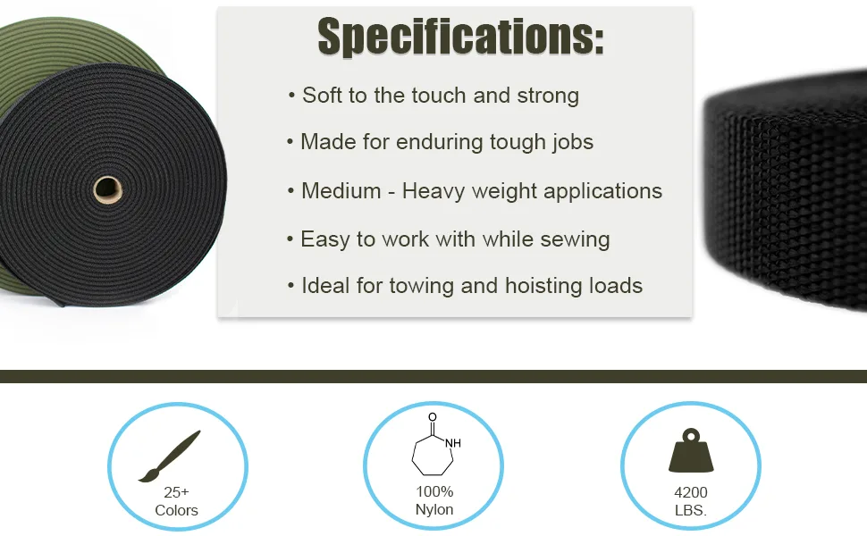 Country Brook Design - 1 Inch Heavy Duty 100% Real Nylon Webbing - 30+ Vibrant Colors Black 10 Yards - product information 2