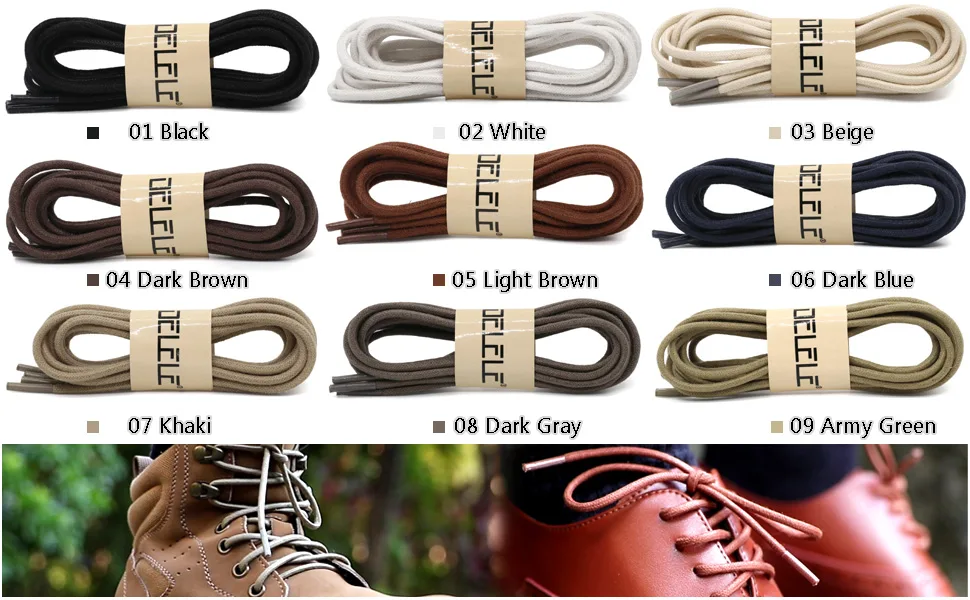 DELELE 2 Pair Round Waxed Shoelaces 1/8"Thick Shoe String Boot Laces for Dress Shoes 31.50"Inch (80CM) 01 Black - All colors