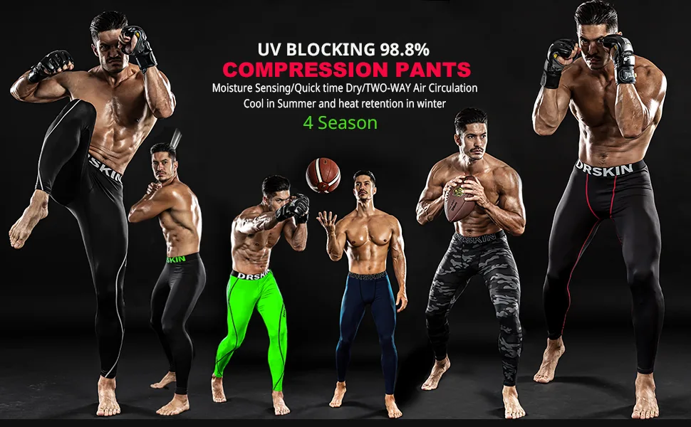 DRSKIN Mens Compression Pants Sports Tights Leggings Baselayer Running Workout Active Athletic Gym Black Small - 9PANTS