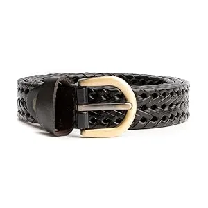ECHAIN Women Braided Woven Genuine Leather Narrow Belt 25mm Wide Brown waist:35-40 - ECHAIN