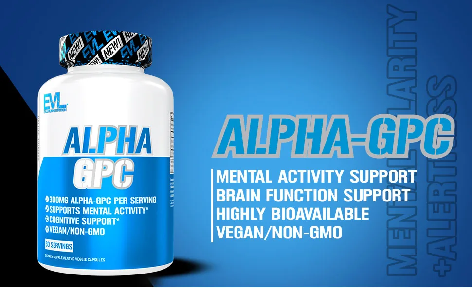 Evlution Alpha GPC Nootropic 300 mg - 30 Servings - 60 Capsules - alpha gpc mental activity brain function support highly bioavailable vegan non gmo