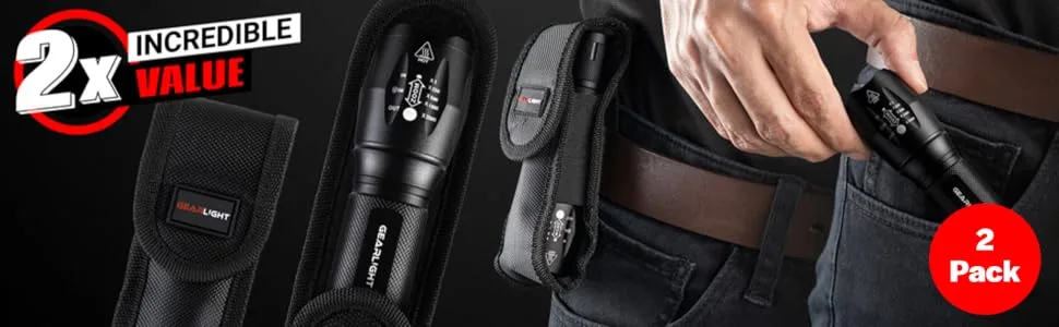 GearLight LED Flashlight 2pack Bright, Zoomable Tactical Flashlights with High Lumens and 5 Modes for Emergency and Outdoor Use, Camping Accessories -S1000 LED 2 Pack - 2 pack value