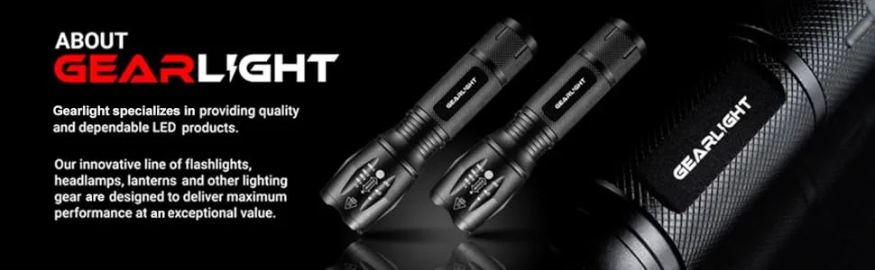 GearLight LED Flashlight 2pack Bright, Zoomable Tactical Flashlights with High Lumens and 5 Modes for Emergency and Outdoor Use, Camping Accessories -S1000 LED 2 Pack - about
