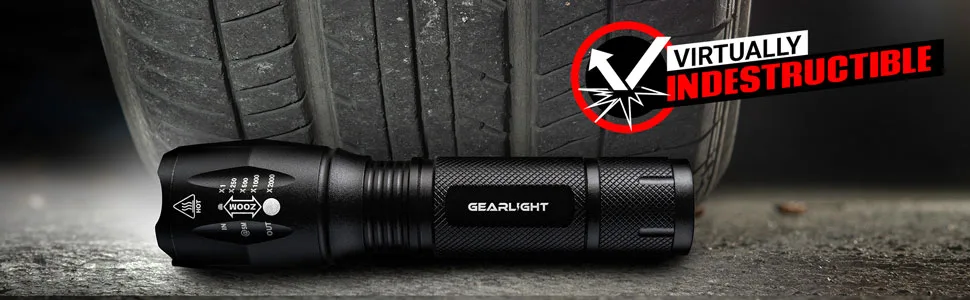 GearLight LED Flashlight 2pack Bright, Zoomable Tactical Flashlights with High Lumens and 5 Modes for Emergency and Outdoor Use, Camping Accessories -S1000 LED 2 Pack - drop shock resistant indestructible