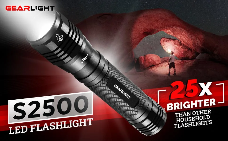 GearLight S2500 LED Flashlight - Extremely Bright, Powerful Tactical Flashlights with High Lumens for Camping, Emergency & Everyday Use - S2500 Powerful LED flashlight bright