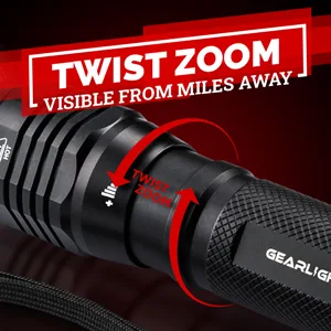 GearLight S2500 LED Flashlight - Extremely Bright, Powerful Tactical Flashlights with High Lumens for Camping, Emergency & Everyday Use - twist zoom