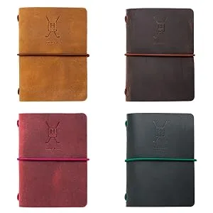 Handy Picks Leather Golf Log Book, Handmade n Refillable, Golf Log n Yardage Book Included Buckskin - 4 colors for option