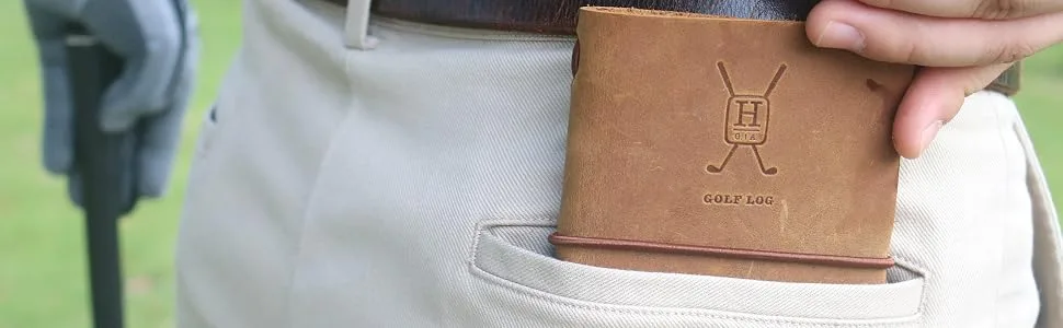 Handy Picks Leather Golf Log Book, Handmade n Refillable, Golf Log n Yardage Book Included Buckskin - Top Grain Leather Golf Scorecard Holder - Back Pocket Suitable