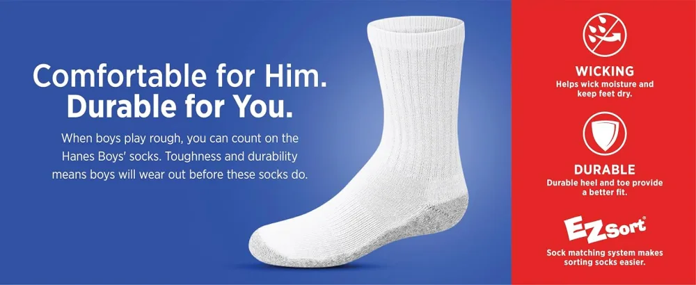Hanes Boys' Performance X-Temp 6-Pair Ankle Socks Large Grey - durable socks, comfort, tough, boy socks, kid socks