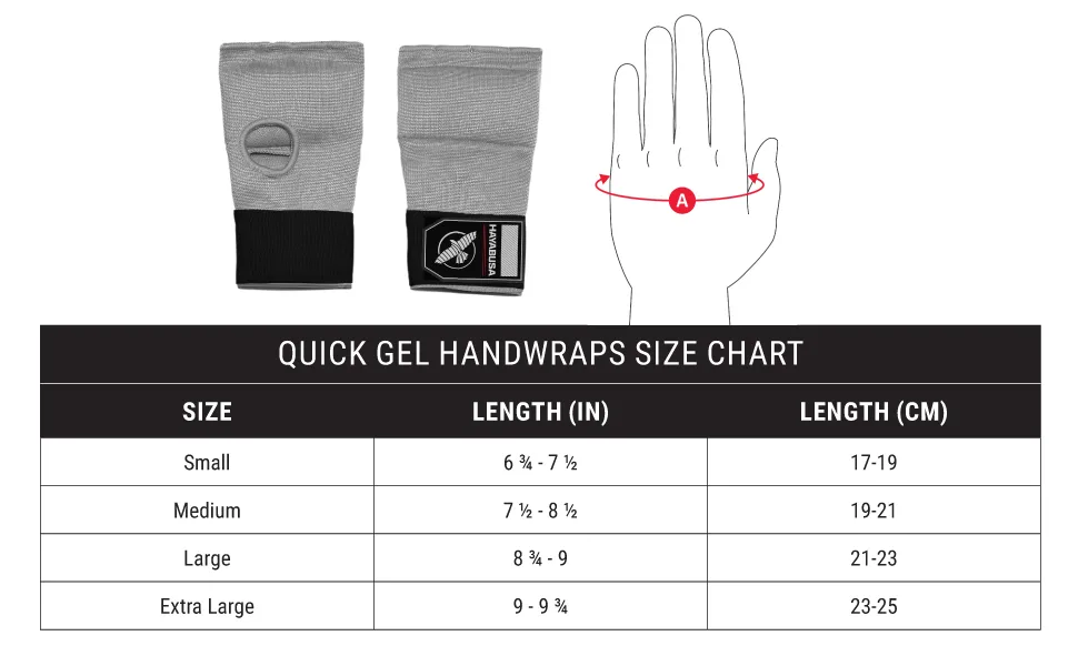 Hayabusa Quick Gel Boxing Hand Wrap Gloves Medium Black - Size Chart