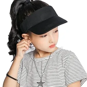 Kids Visor Sun Hat Adjustable Athletic Sports Hat 6 to 12 Years Old Black 6-12 Years - kids sun visor (black)