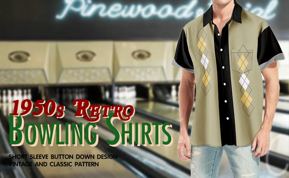 Men's Casual Short Sleeve Button Down Vintage 1950s Bowling Shirts Music Notes X-Large - Classic Retro Style