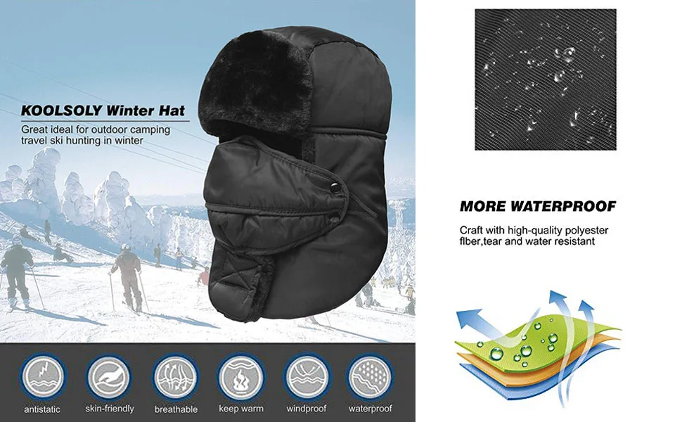 Trooper Trapper Hat,Winter Ski Hat with Winter Ear Flap and Ski Windproof Mask Gray - product information 2