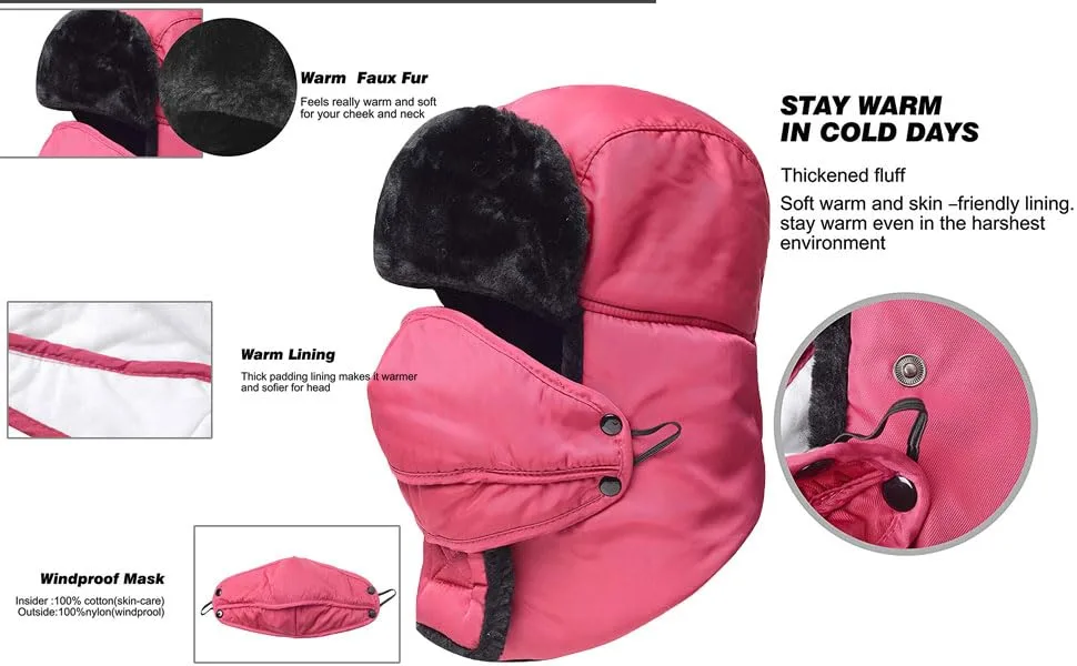 Trooper Trapper Hat,Winter Ski Hat with Winter Ear Flap and Ski Windproof Mask Gray - product information 3