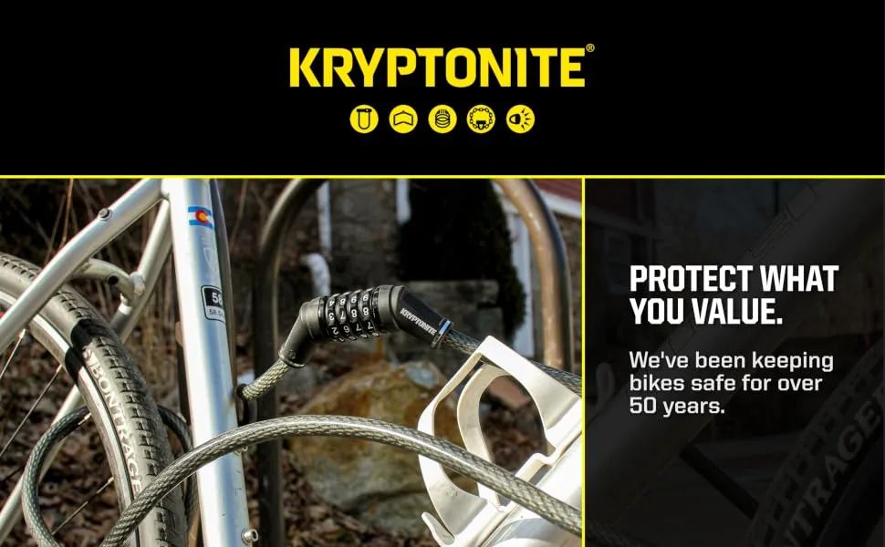 Kryptonite Combo Bike Cable Lock 6 ft Coiled Secure 12mm Braided Steel Cable 4-Digit Resettable Combination Cable Lock with Bright LED Rear Bicycle Light - Walmart U-Lock