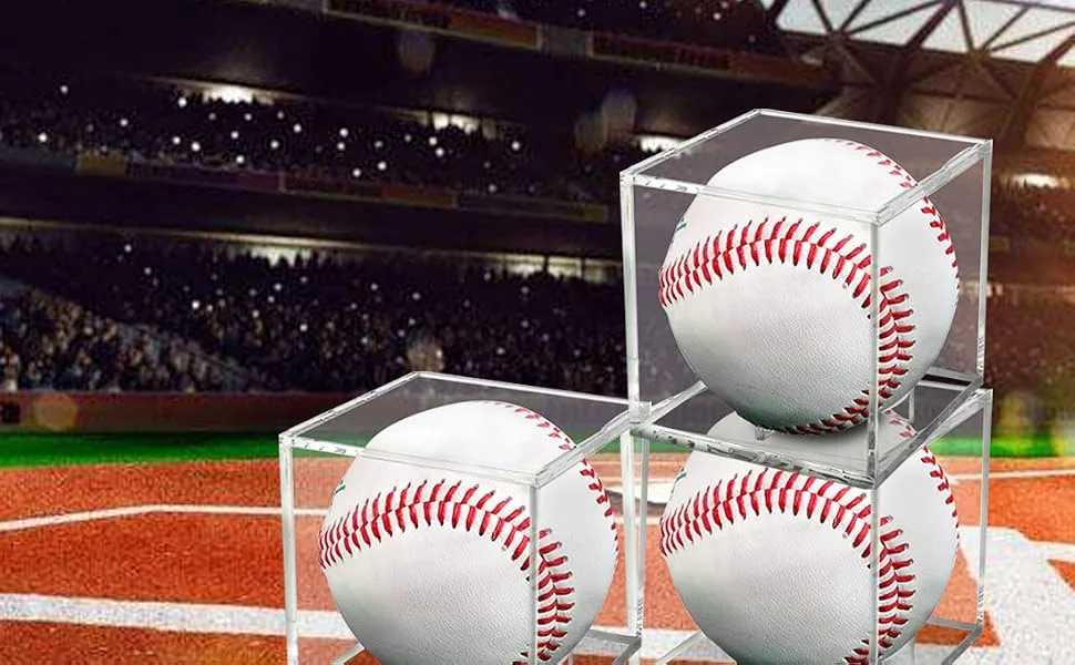 4 Pack Baseball Display Case, UV Protected Acrylic Boxes for Display,Clear Display Case Baseball Cube Memorabilia Showcase Autograph Ball Protector - for Official Size Ball - BASEBALL