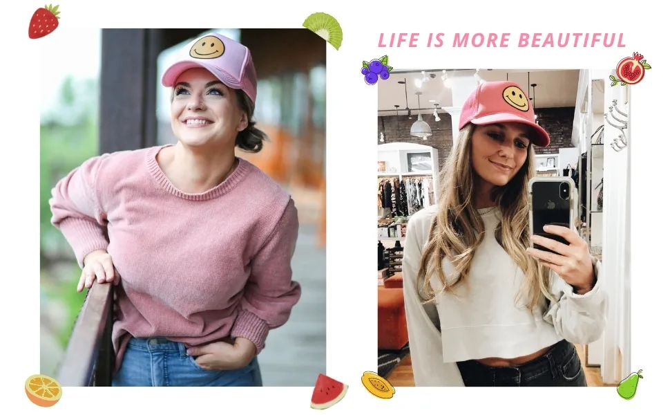 lycycse Smile Face Trucker Hat Retro Mesh Baseball Cap with Smile Patch Foam Neon High Crown Y2K Hats for Men Women Black 2 - happy trucker cap