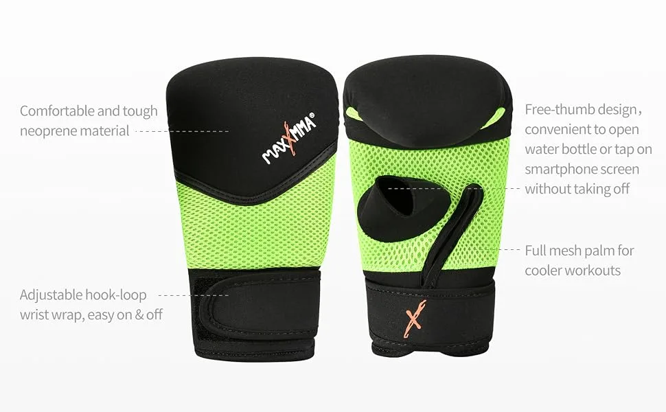 MaxxMMA Neoprene Washable Heavy Bag Gloves - Boxing Punching Training Neon Yellow Large-X-Large - GH06-an_3