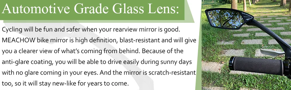 MEACHOW New Scratch Resistant Glass Lens,Handlebar Bike Mirror, Rotatable Safe Rearview Mirror, Bicycle Mirror, (Silver Left Side) ME-006LS - Bike mirror