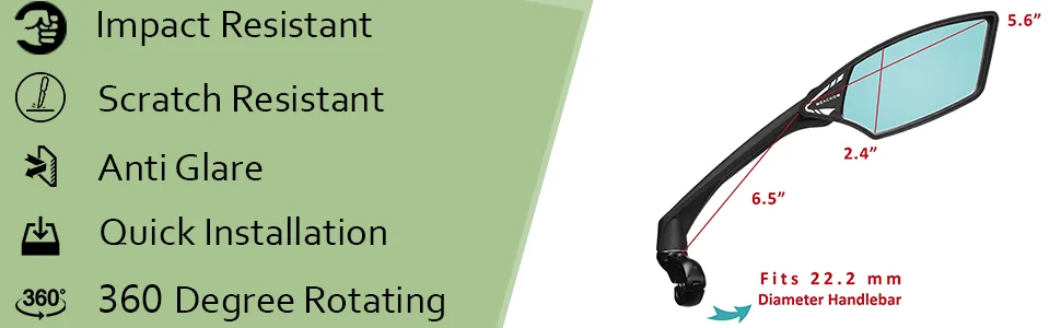 MEACHOW New Scratch Resistant Glass Lens,Handlebar Bike Mirror, Rotatable Safe Rearview Mirror, Bicycle Mirror, (Silver Left Side) ME-006LS - Bike mirror
